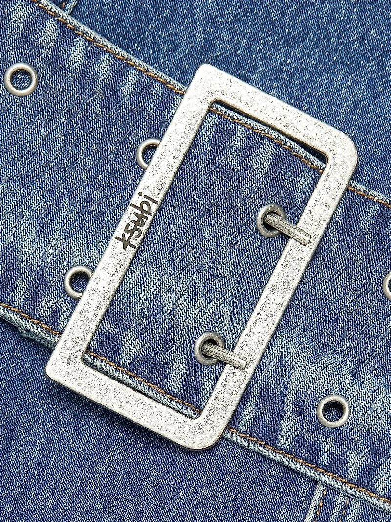 Dauphine Belted Aged Denim Minidress
