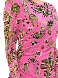 Printed Asymmetrical Draped Long-Sleeve Minidress