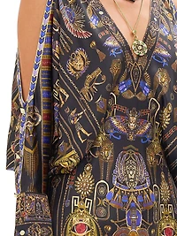 Egyptian-Print Silk V-Neck Maxi Dress
