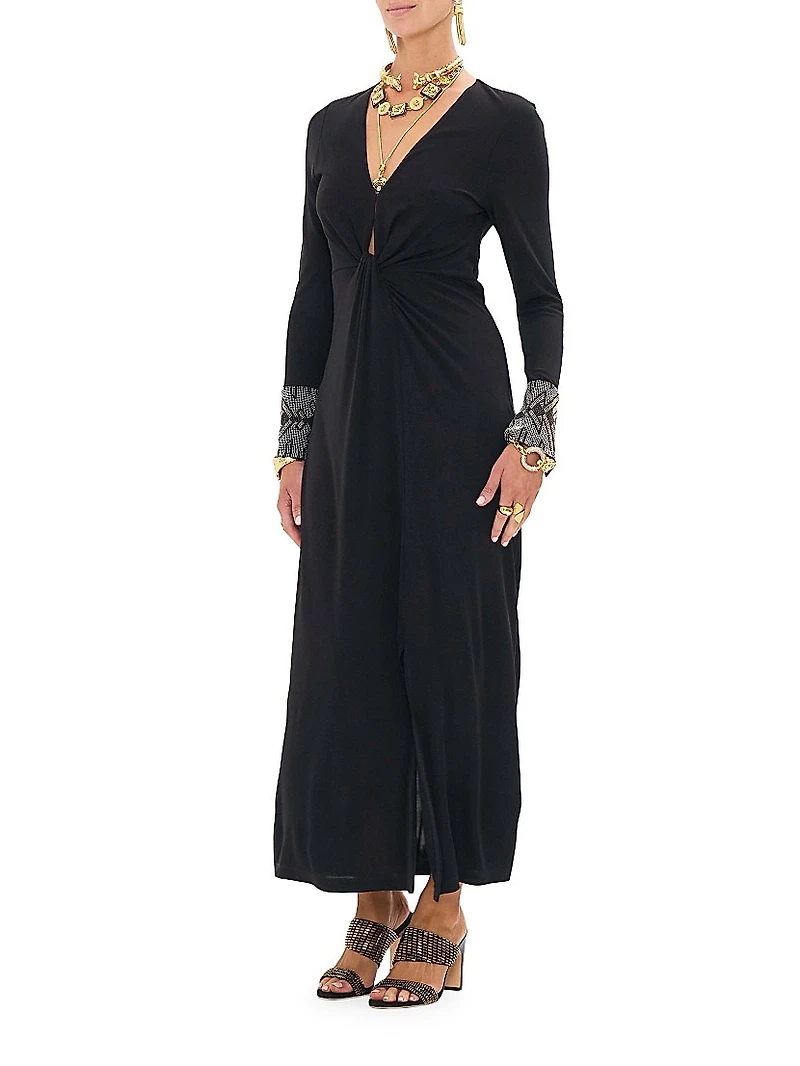 Twist-Front V-Neck Jersey Dress