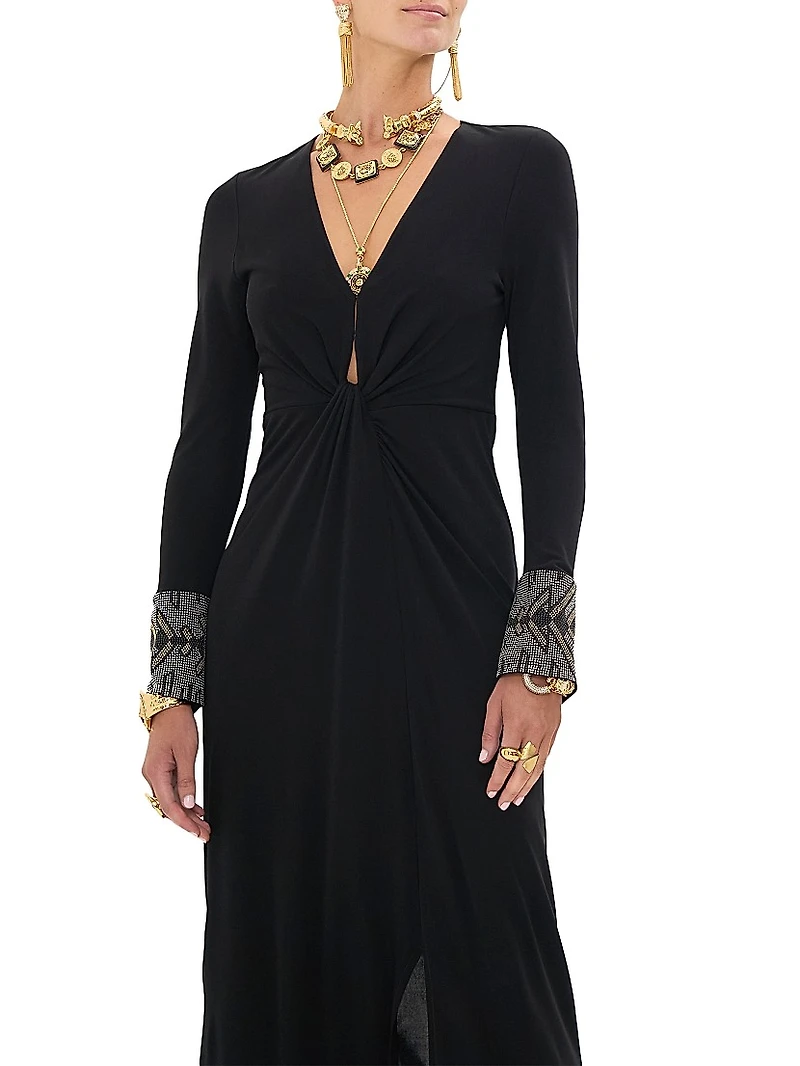 Twist-Front V-Neck Jersey Dress