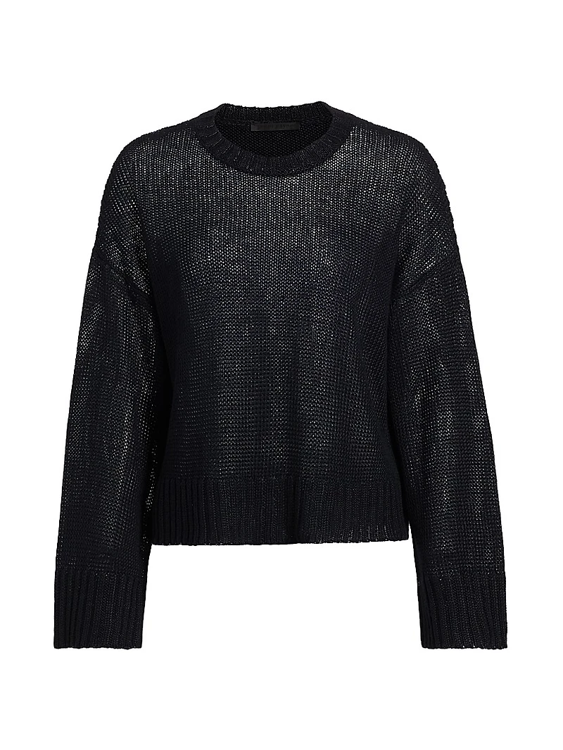 Cropped Linen Knit Crewneck Sweater