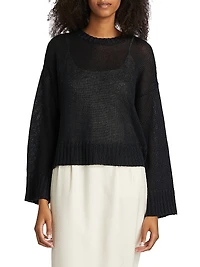 Cropped Linen Knit Crewneck Sweater