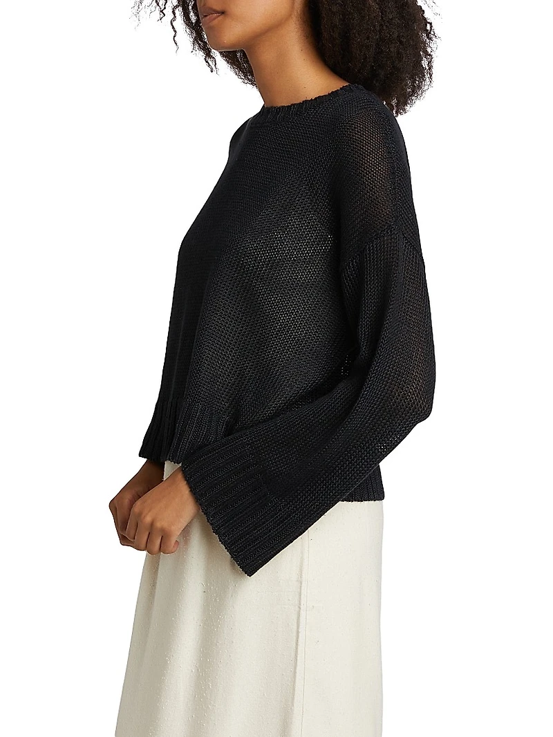 Cropped Linen Knit Crewneck Sweater