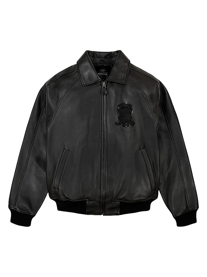Black Icon Leather Bomber Jacket