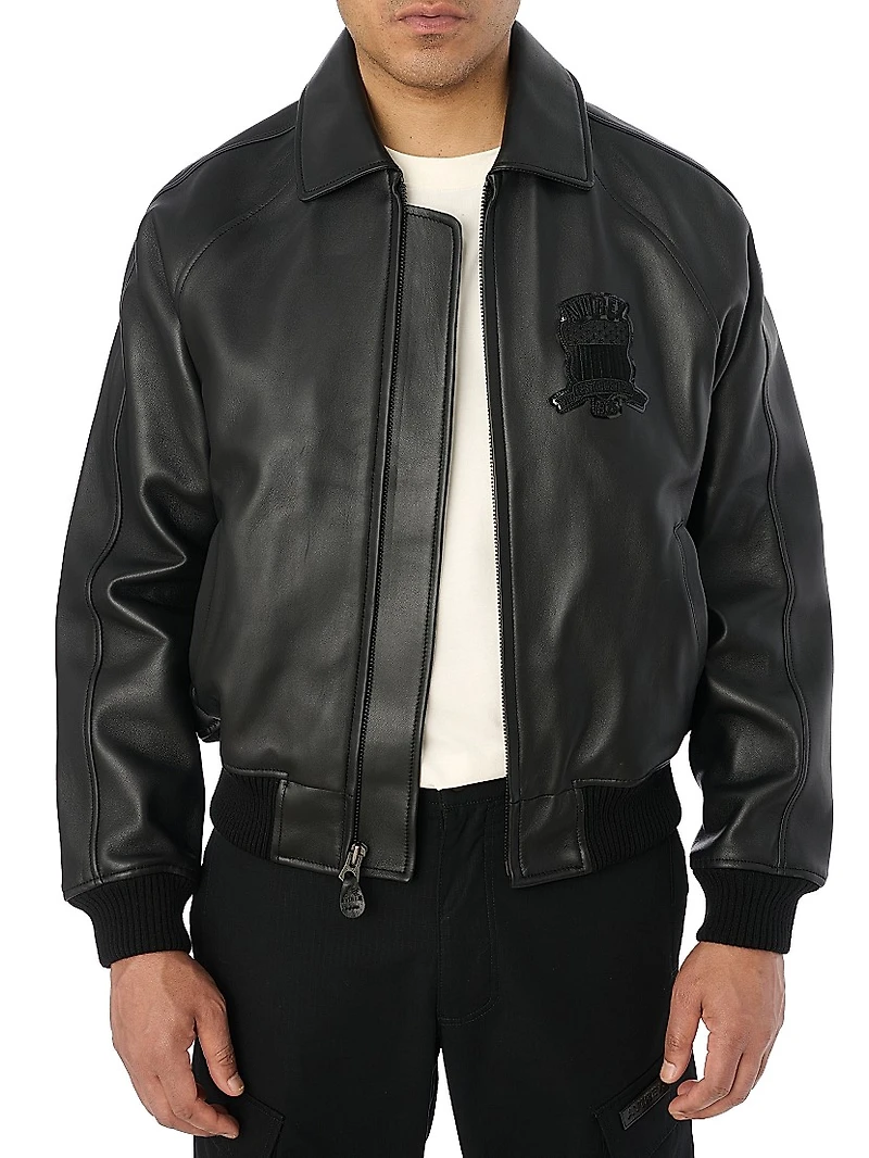 Black Icon Leather Bomber Jacket