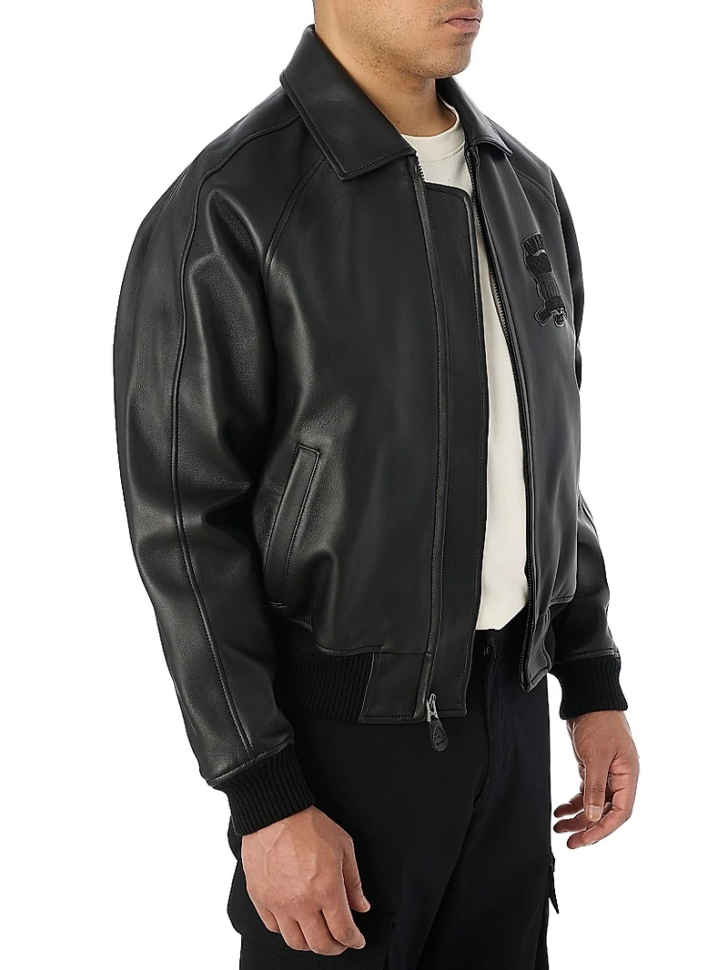 Black Icon Leather Bomber Jacket