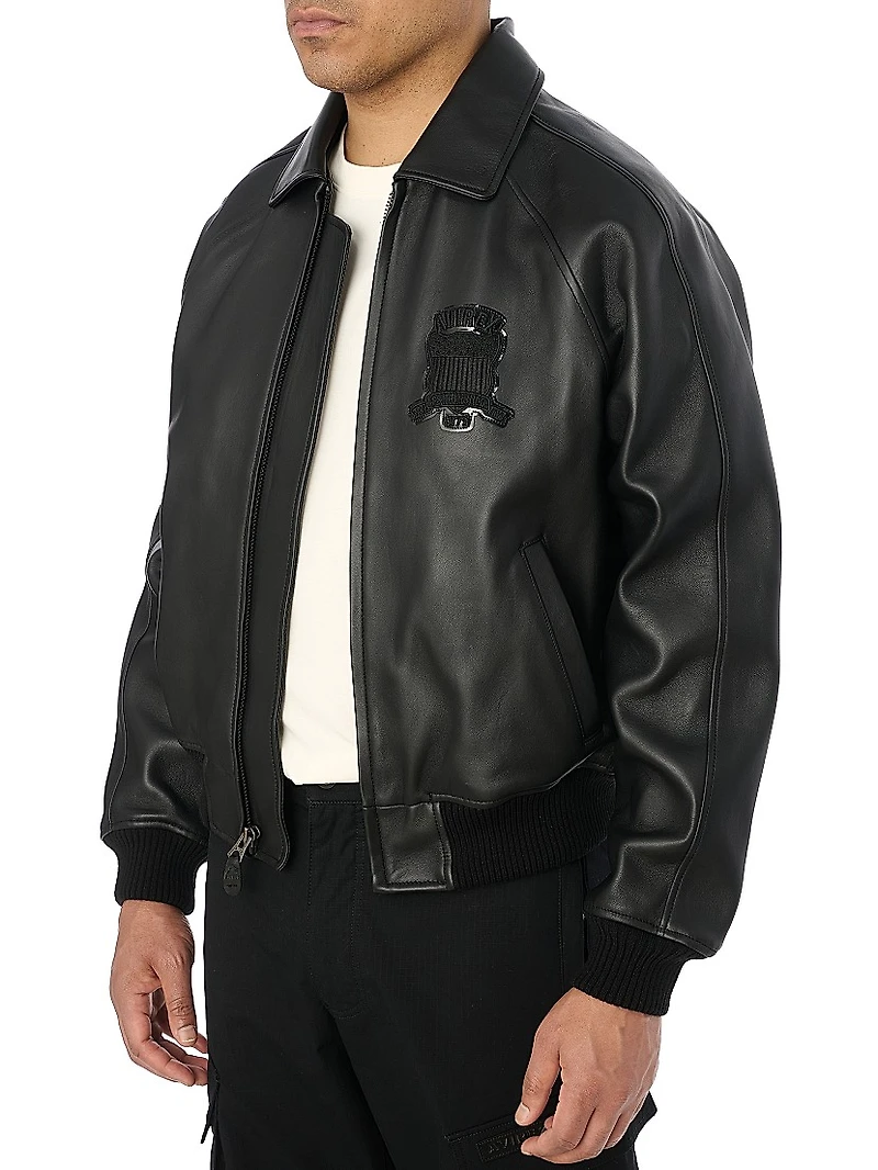 Black Icon Leather Bomber Jacket