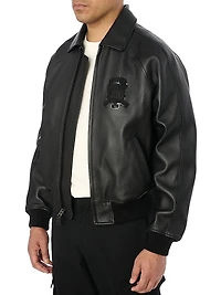Black Icon Leather Bomber Jacket