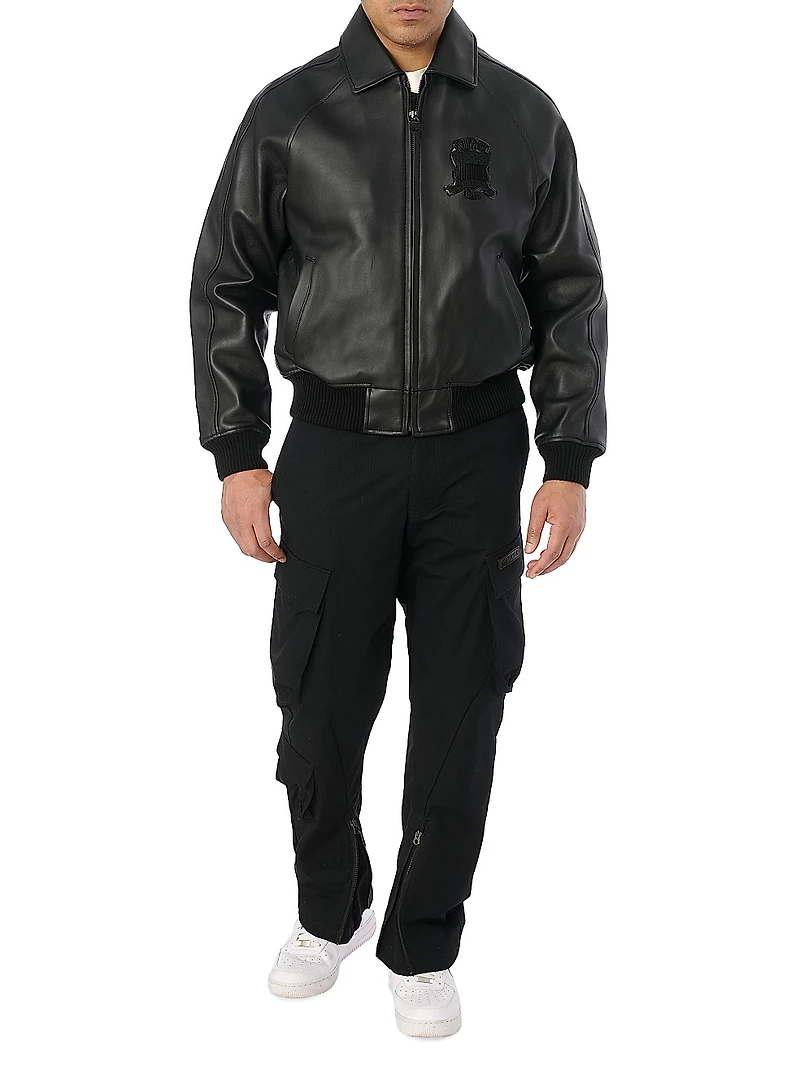 Black Icon Leather Bomber Jacket