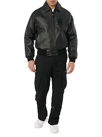 Black Icon Leather Bomber Jacket