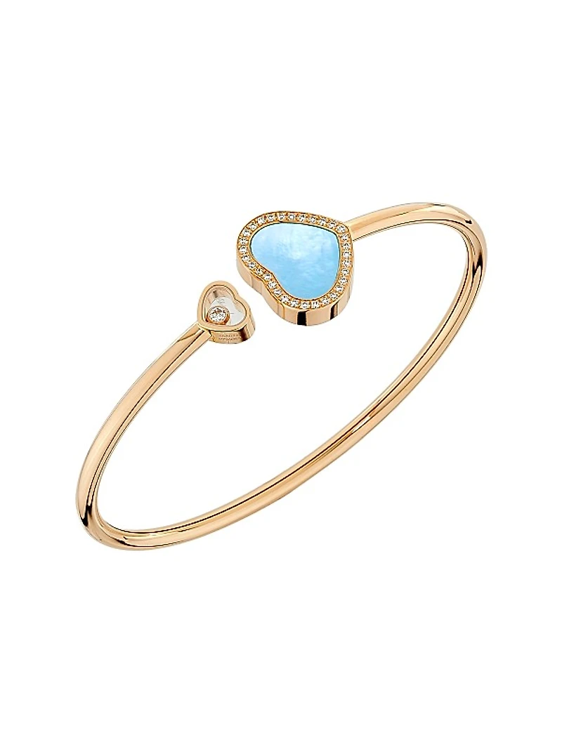 Happy Hearts 18K Rose Gold, 0.19 TCW & Turquoise Mother-Of-Pearl Cuff