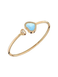 Happy Hearts 18K Rose Gold, 0.19 TCW & Turquoise Mother-Of-Pearl Cuff