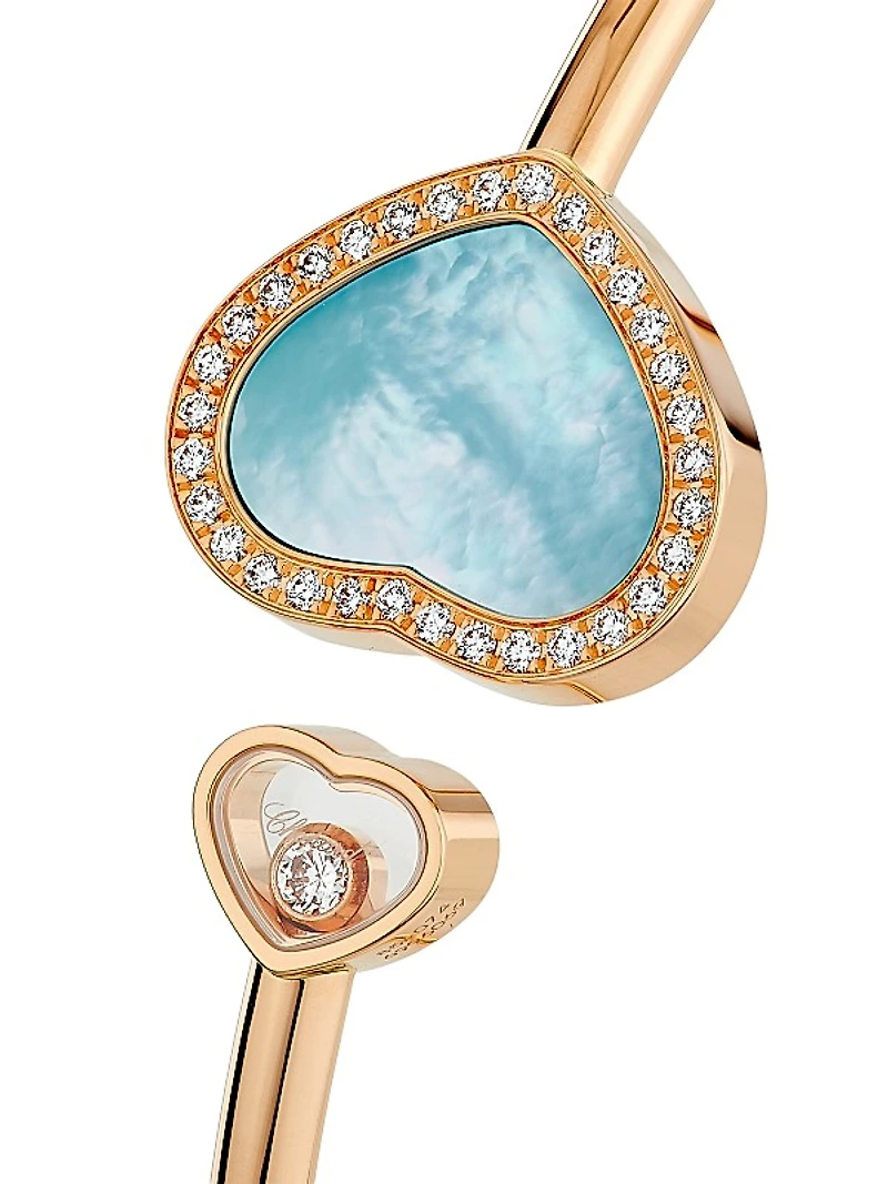 Happy Hearts 18K Rose Gold, 0.19 TCW & Turquoise Mother-Of-Pearl Cuff