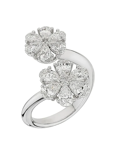 L´Heure Du Diamant 18K White Gold & 2.39 TCW Diamond Flower Bypass Ring