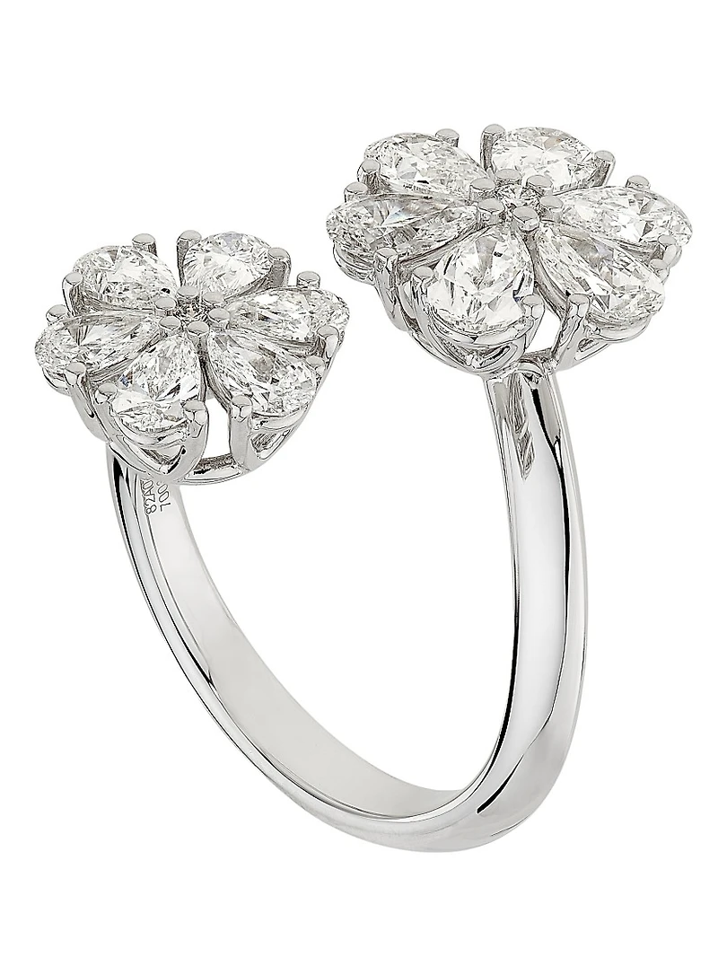 L´Heure Du Diamant 18K White Gold & 2.39 TCW Diamond Flower Bypass Ring