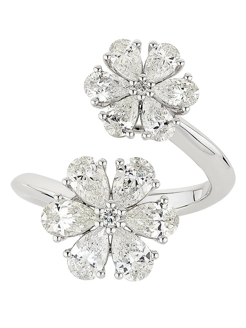 L´Heure Du Diamant 18K White Gold & 2.39 TCW Diamond Flower Bypass Ring