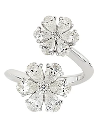 L´Heure Du Diamant 18K White Gold & 2.39 TCW Diamond Flower Bypass Ring