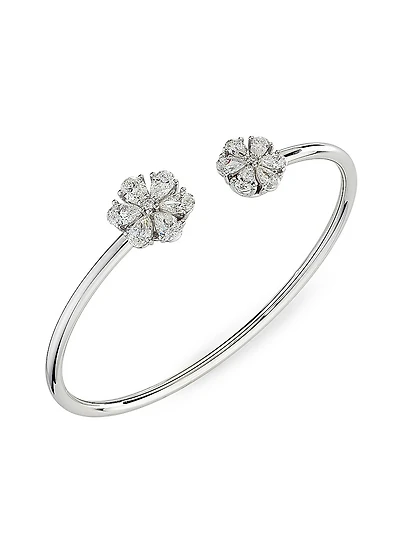 L´Heure Du Diamant 18K White Gold & 2.39 TCW Diamond Flower Cuff