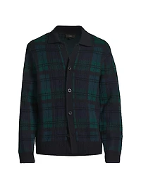 Plaid Wool-Cashmere Collar Cardigan