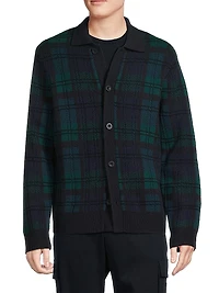 Plaid Wool-Cashmere Collar Cardigan