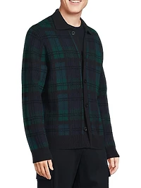 Plaid Wool-Cashmere Collar Cardigan