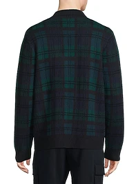Plaid Wool-Cashmere Collar Cardigan