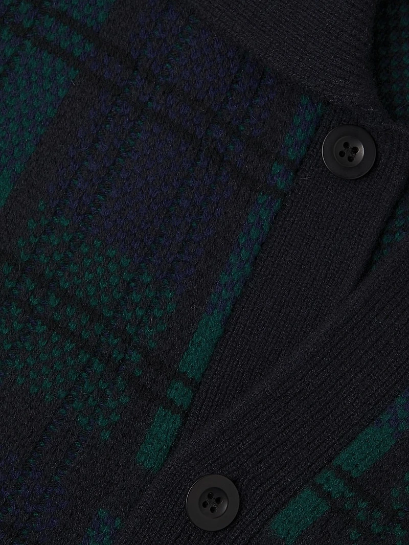 Plaid Wool-Cashmere Collar Cardigan