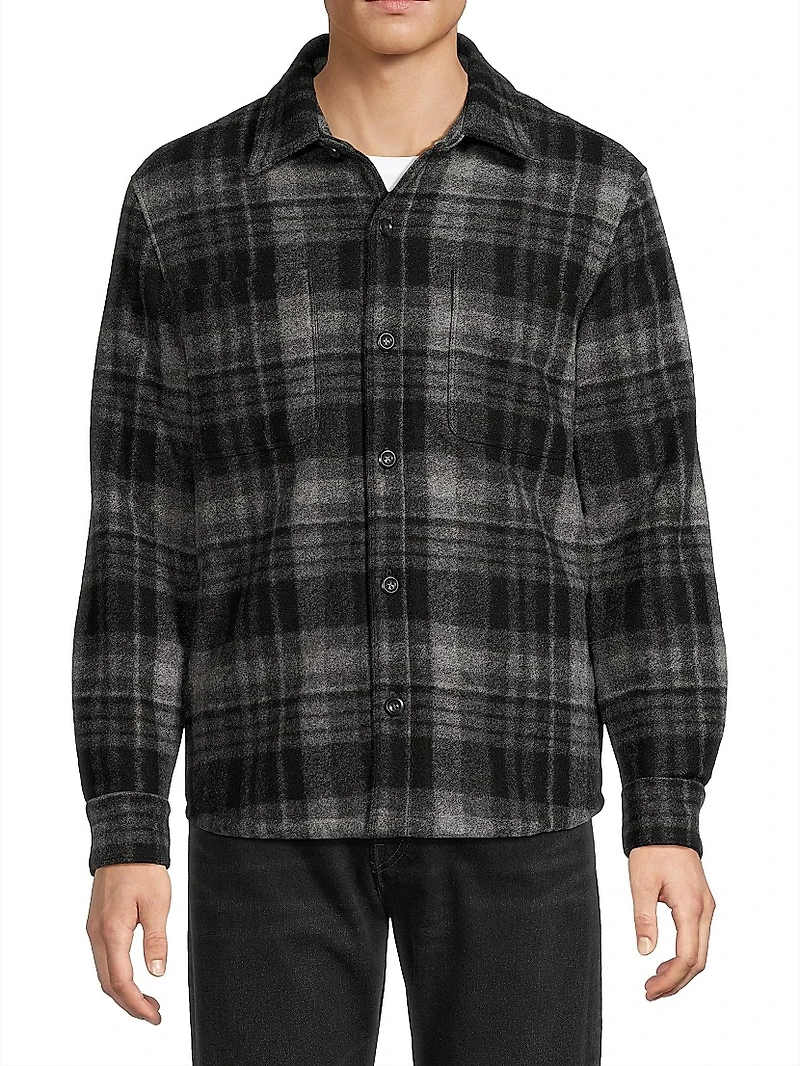 Faux Sherpa Lined Plaid Shirt Jacket