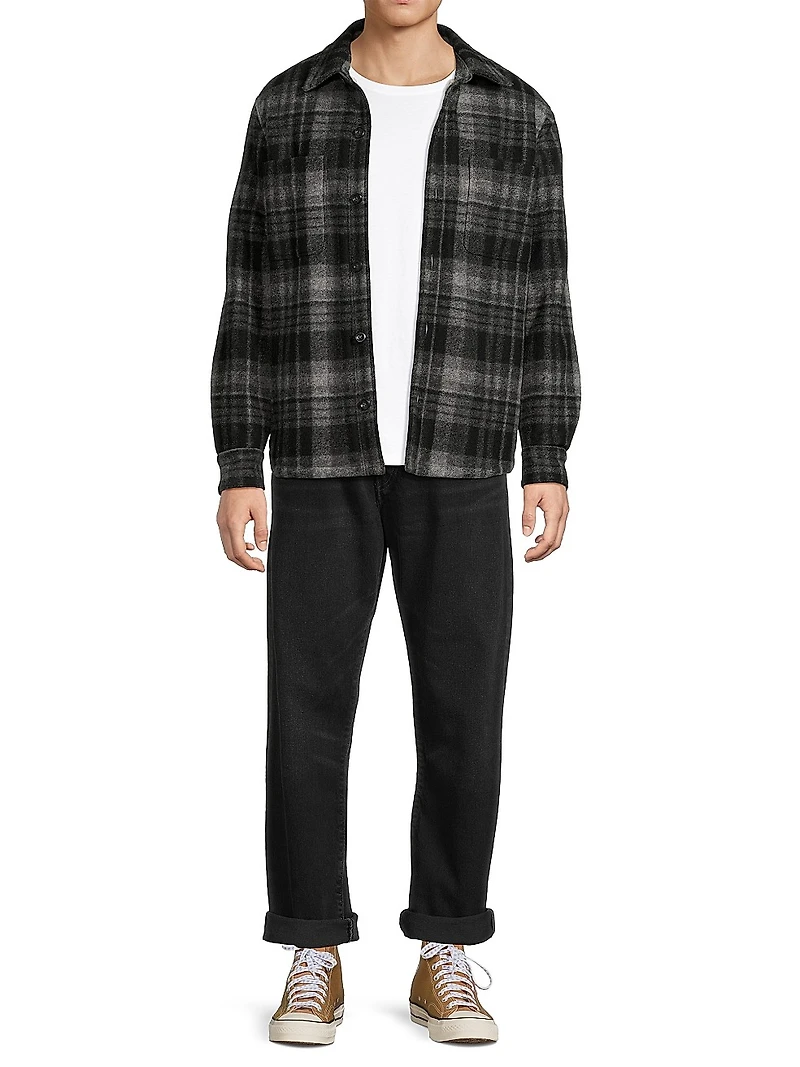 Faux Sherpa Lined Plaid Shirt Jacket