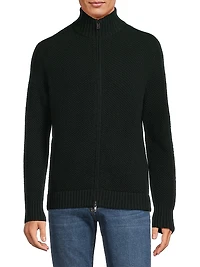 Wool Piqué Zip-Front Cardigan