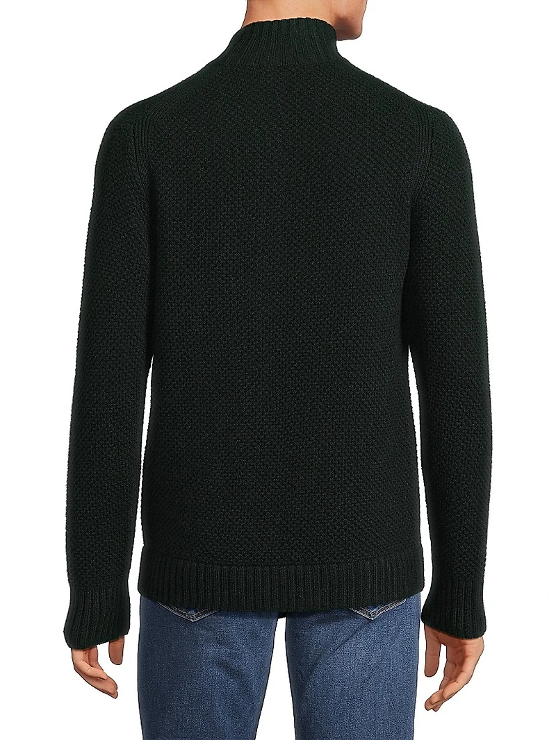 Wool Piqué Zip-Front Cardigan