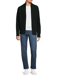 Wool Piqué Zip-Front Cardigan