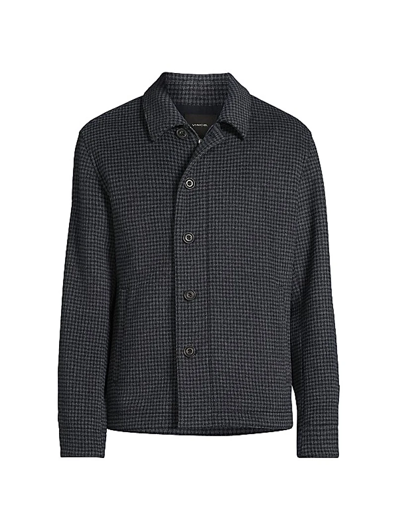 Houndstooth Wool-Blend Knit Jacket