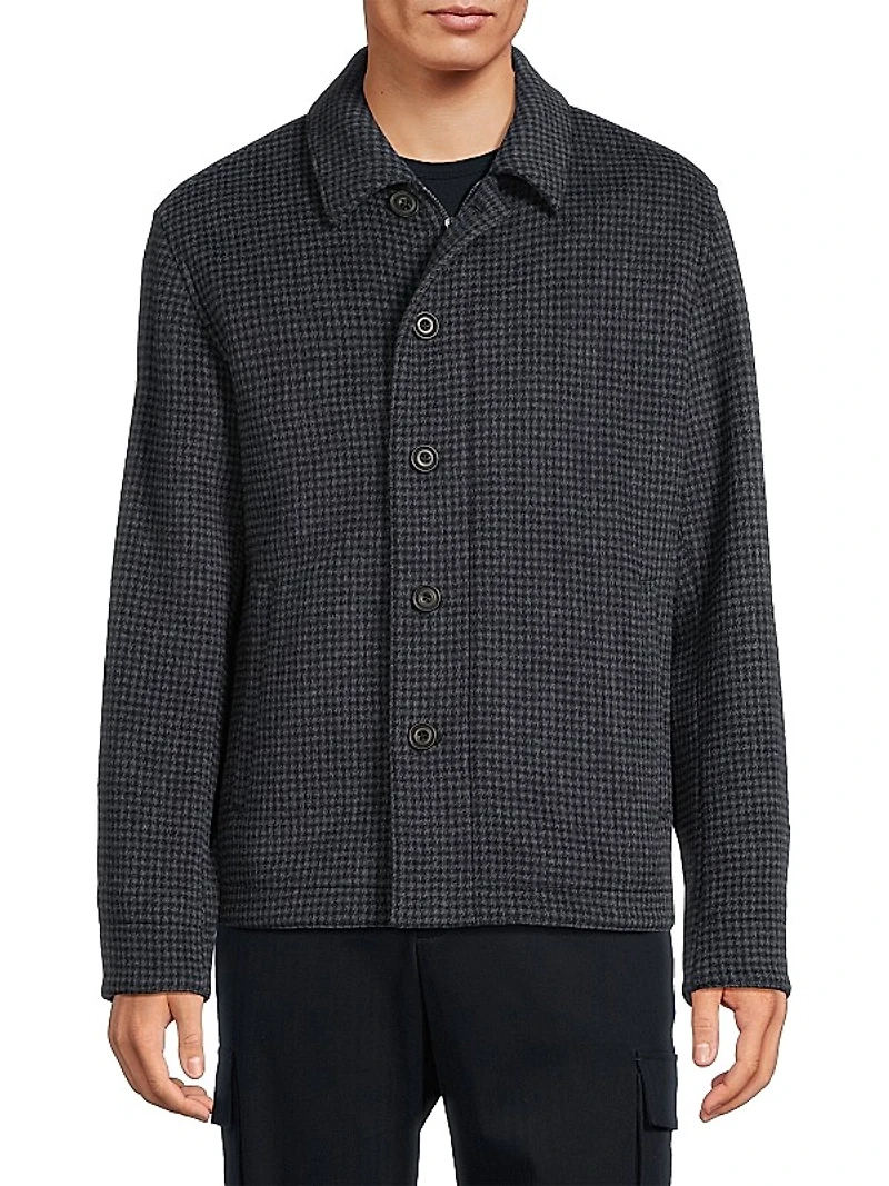 Houndstooth Wool-Blend Knit Jacket