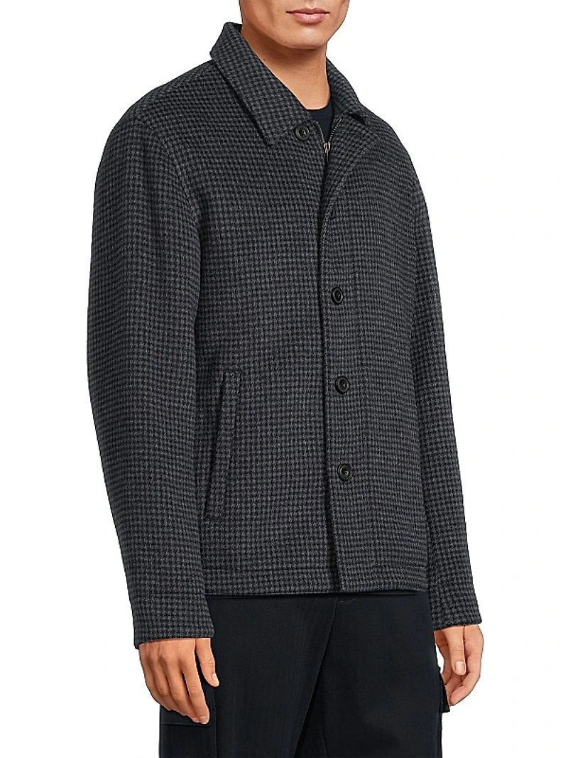 Houndstooth Wool-Blend Knit Jacket
