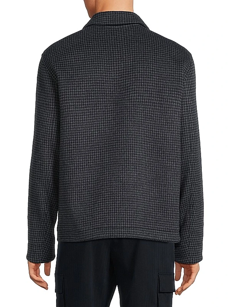 Houndstooth Wool-Blend Knit Jacket