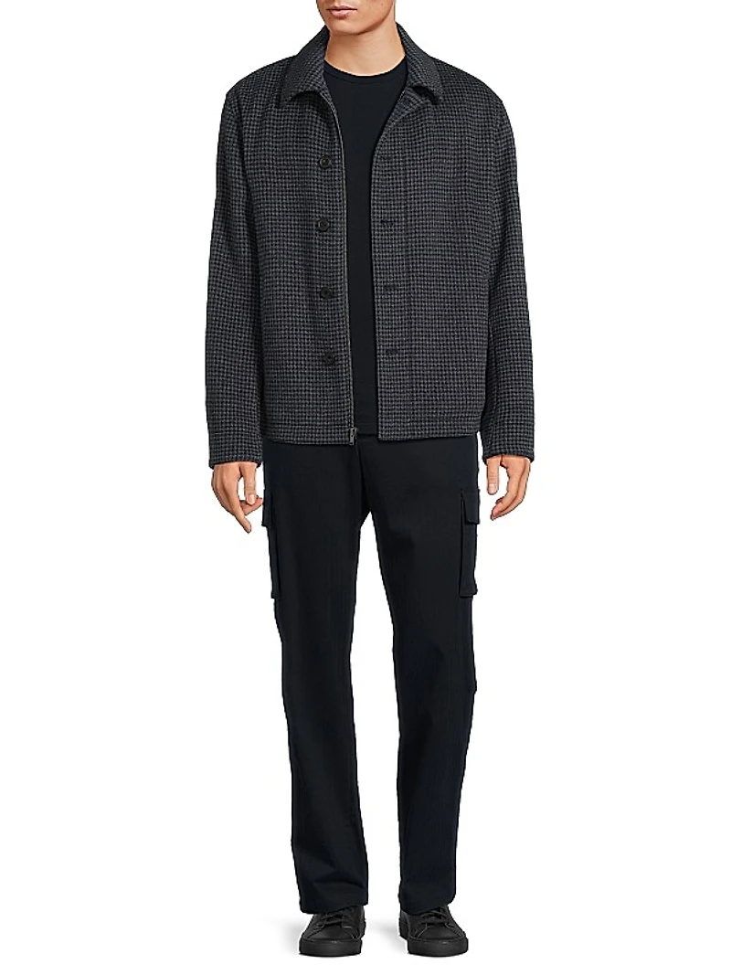 Houndstooth Wool-Blend Knit Jacket