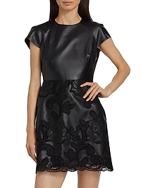 Demi Vegan-Leather Cap-Sleeve Minidress