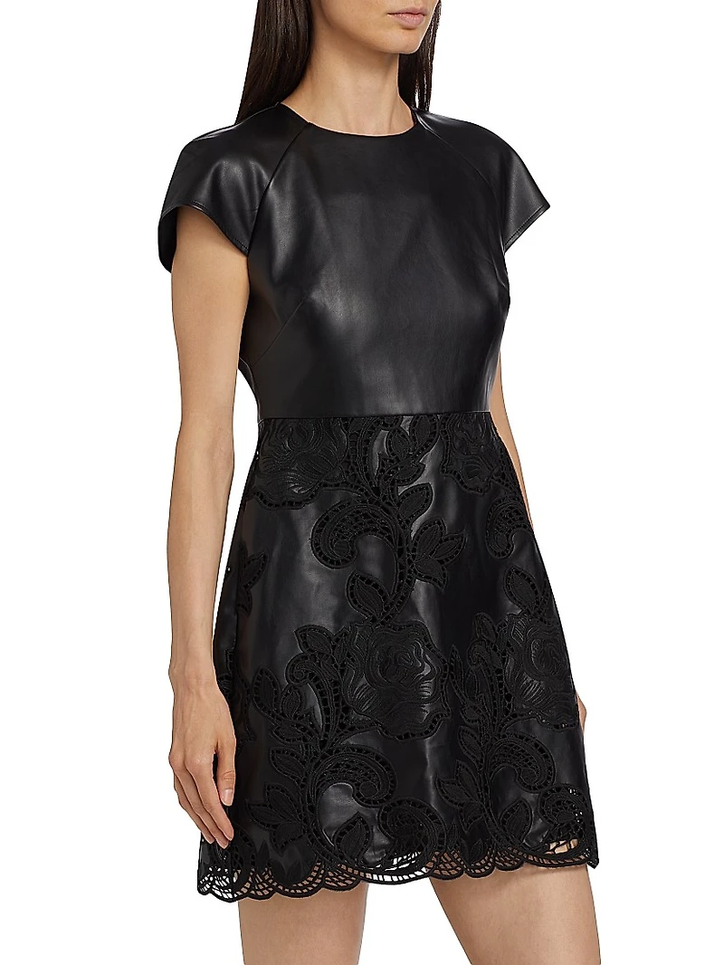 Demi Vegan-Leather Cap-Sleeve Minidress