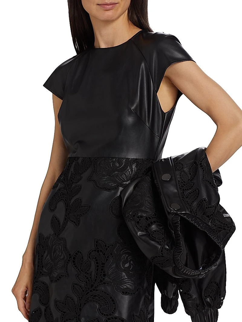Demi Vegan-Leather Cap-Sleeve Minidress