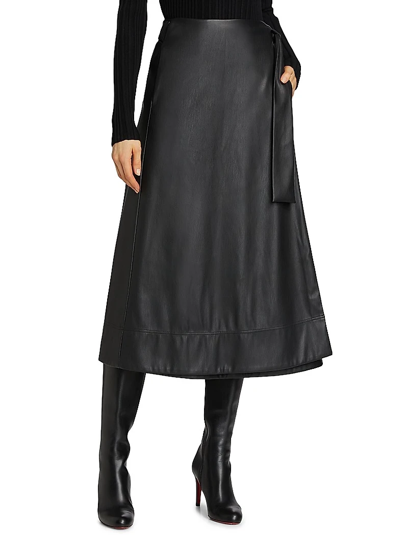 Beatrice Vegan Leather Wrap Midi-Skirt