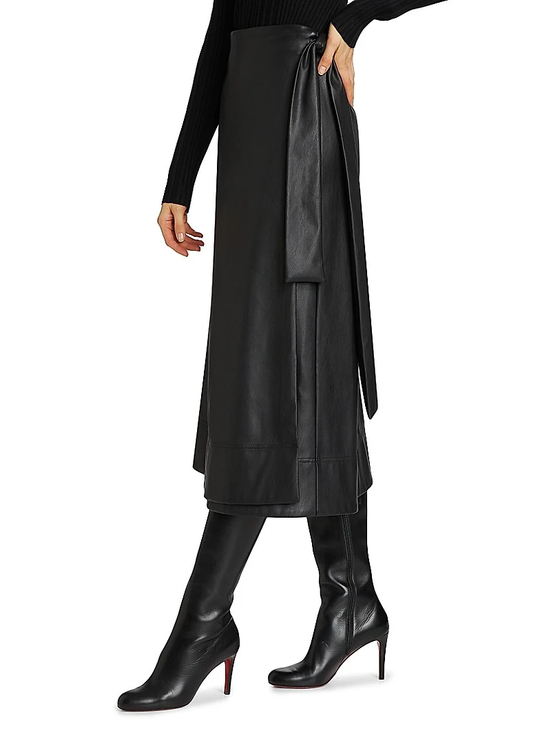 Beatrice Vegan Leather Wrap Midi-Skirt