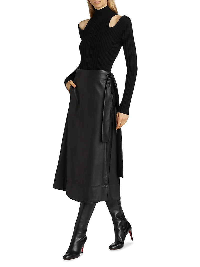 Beatrice Vegan Leather Wrap Midi-Skirt