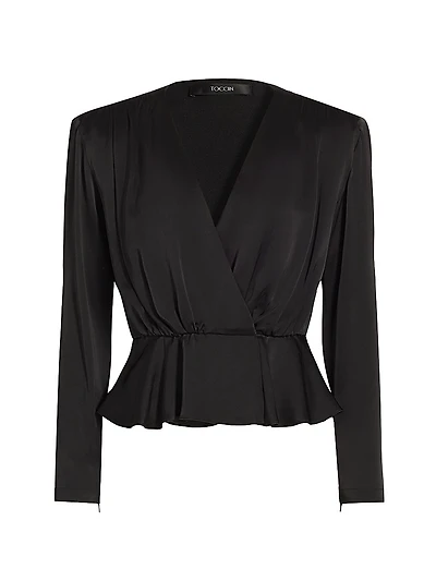 Adeline Long-Sleeve Surplice-Neck Top