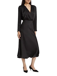 Rebecca Satin Long-Sleeve Midi-Dress