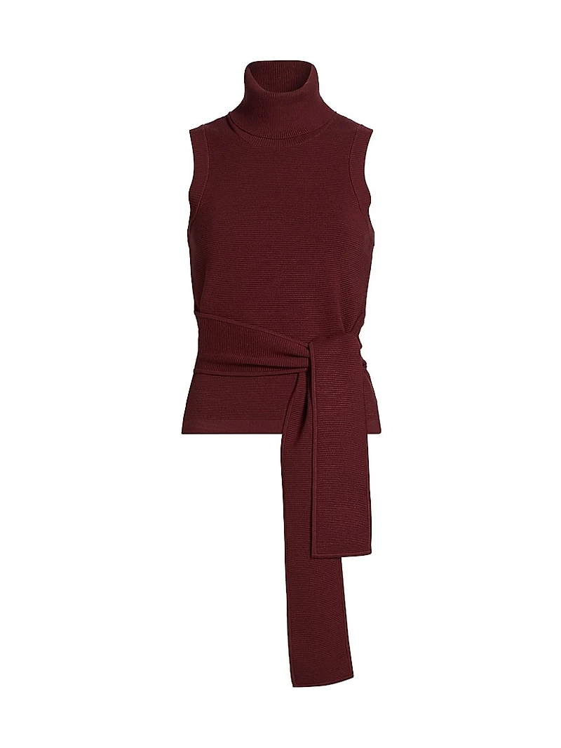 Celeste Rib-Knit Sleeveless Turtleneck Sweater