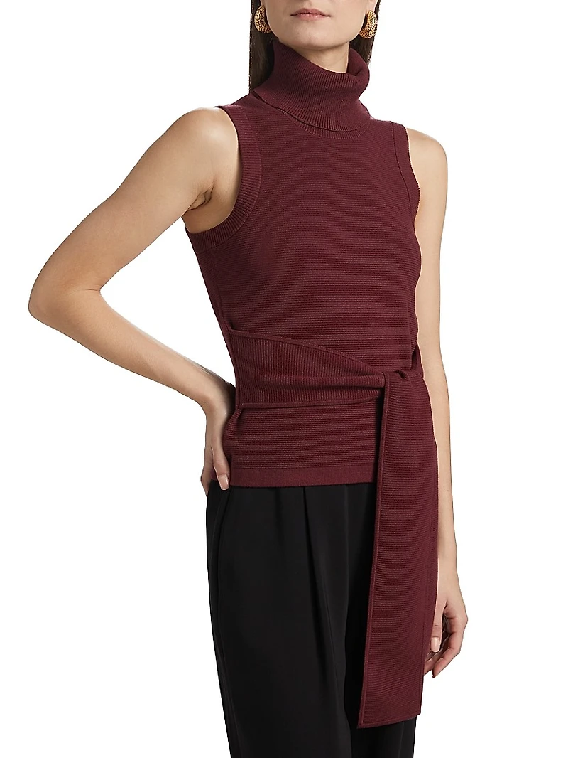 Celeste Rib-Knit Sleeveless Turtleneck Sweater