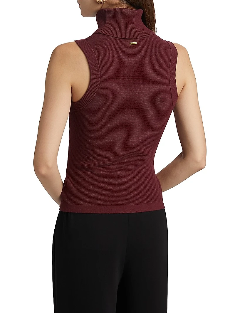 Celeste Rib-Knit Sleeveless Turtleneck Sweater