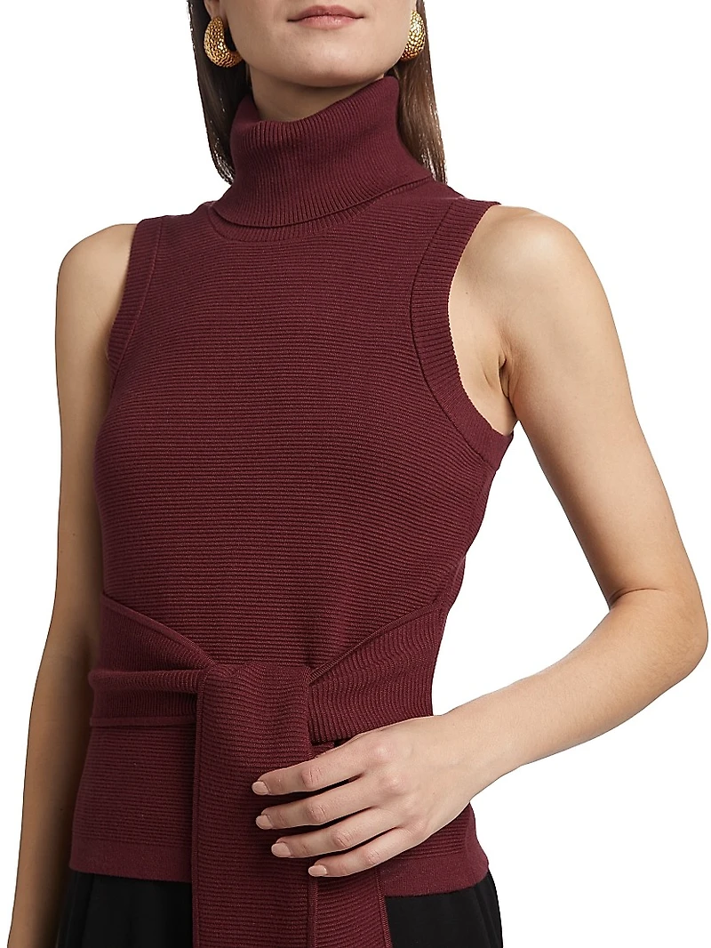 Celeste Rib-Knit Sleeveless Turtleneck Sweater
